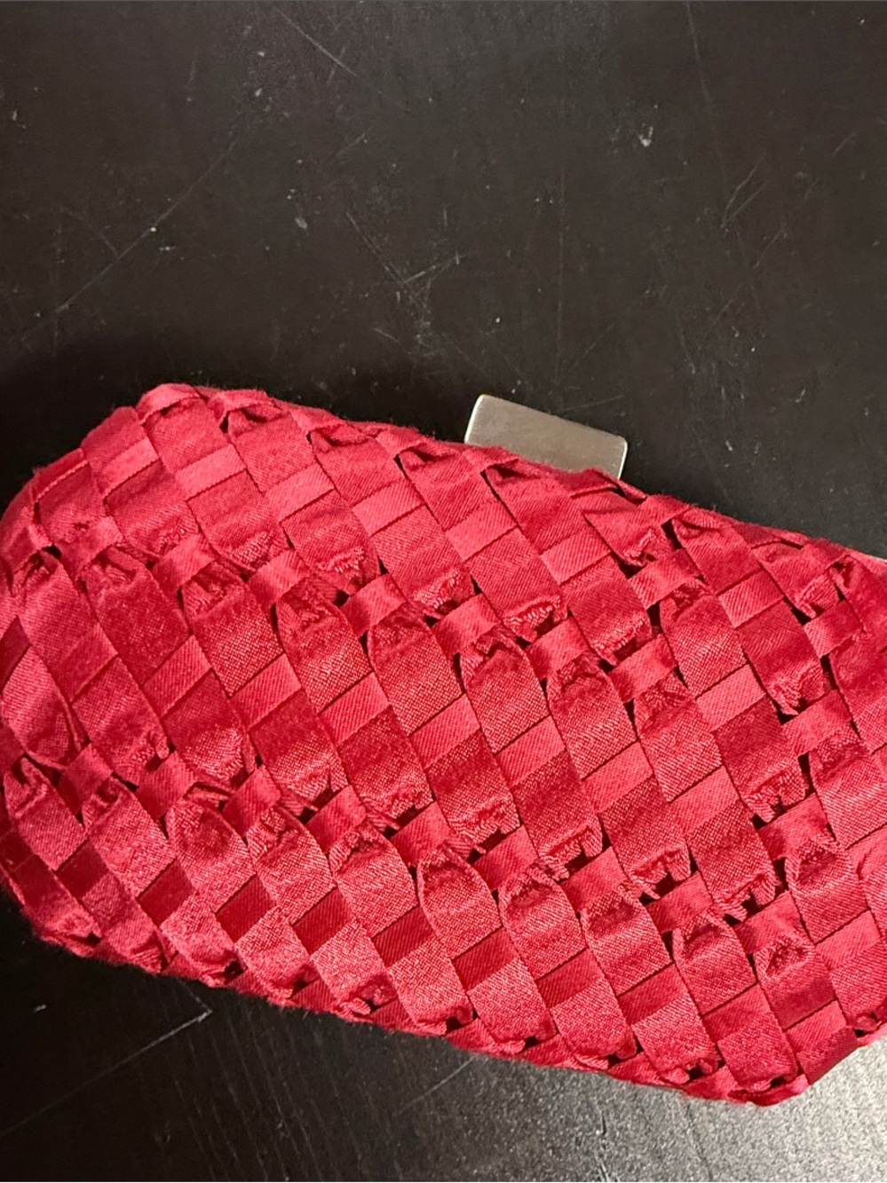 Sondra Roberts Red Woven Satin Mini Clutch